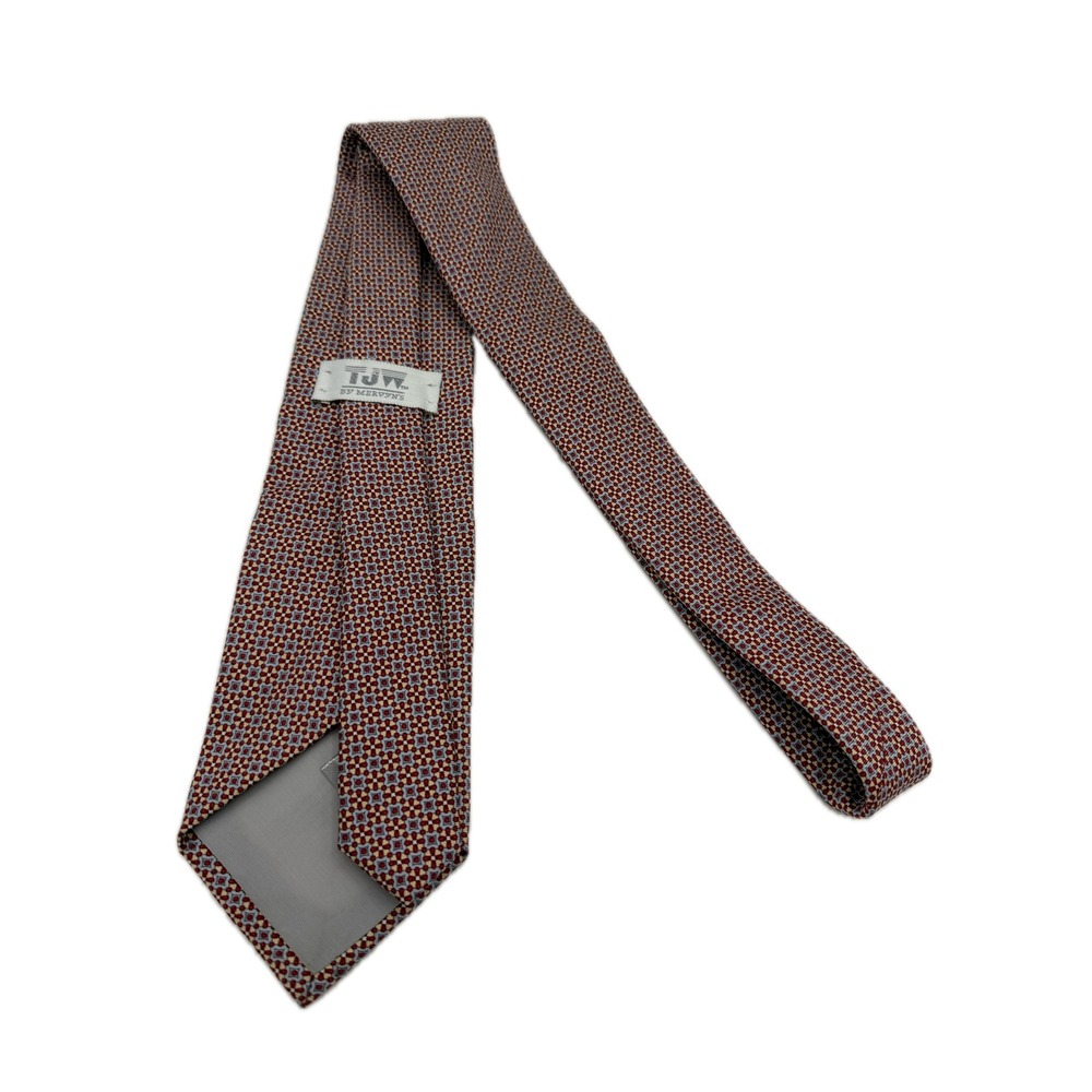 TJW by Mervyn's Mens Red Gold Blue Geometric Medallion Silk Blend Necktie Tie - Picture 3 of 3